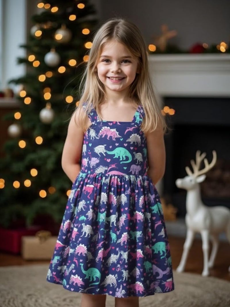 Frogwill Toddler Girls Dinosaur Dress Fifties Summer Tank Top 2-7Y (3T, Dinosaur) - Image 2
